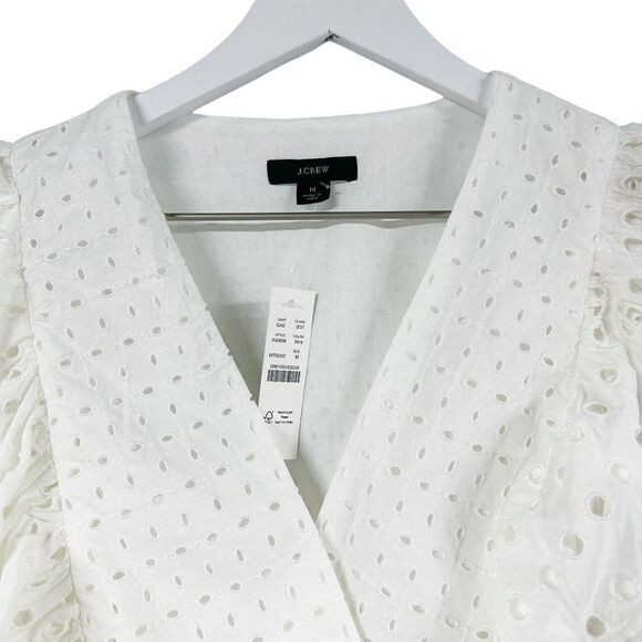 J. Crew Ruffle Wrap Top in Eyelet White NWT Womens Size M Medium - Picture 6 of 11